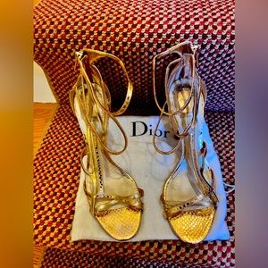 Dior Gold Metallic Strappy High-Heel Sandals